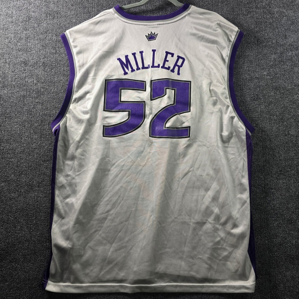 Reebok NBA Sacramento Kings Brad Miller 52 Jersey Mens 2XL White Purple Mesh